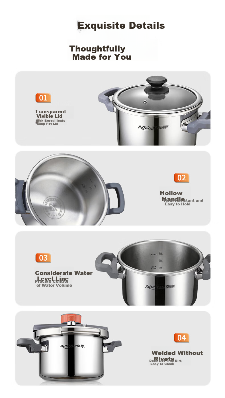 Amos Pure Titanium Pressure Cooker 4.5L Multi-Functional Single-Handed Lid Gas Stove Compatible DS20 16