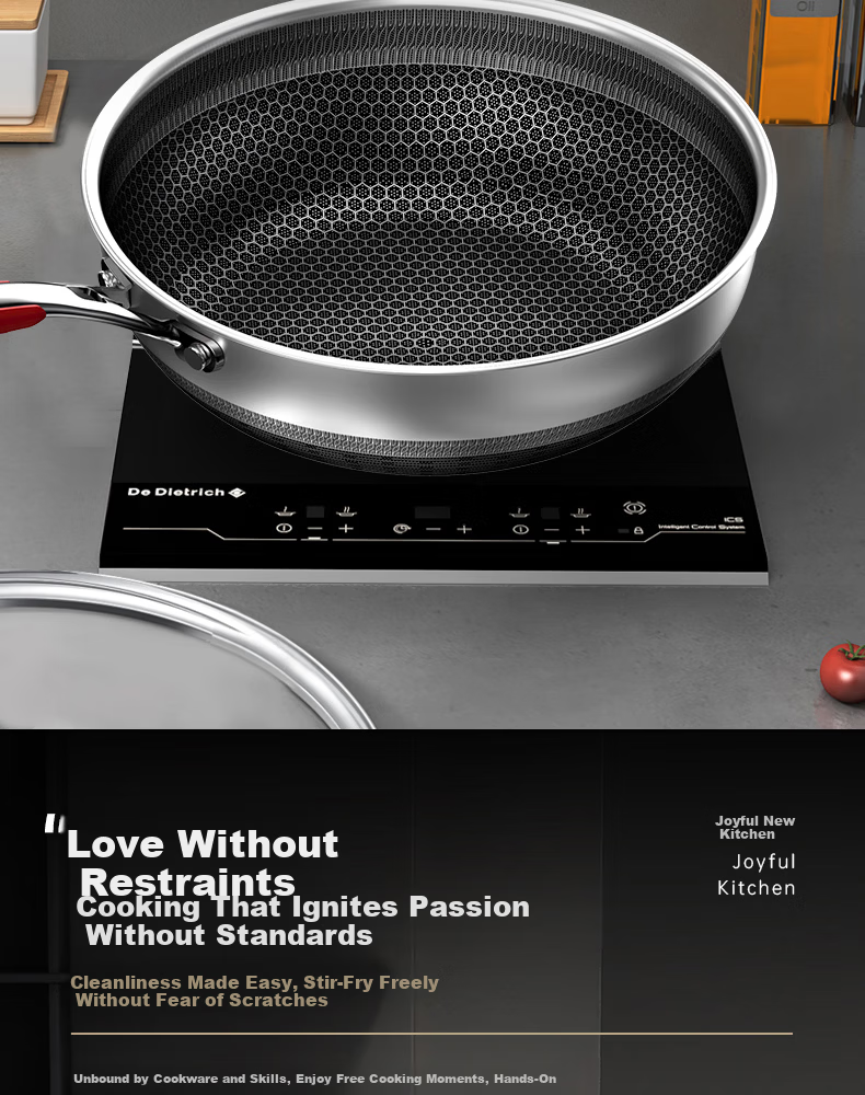 Kambach 316L Stainless Steel Honeycomb Dual-Use Frying Pan Flat Bottom Wok Deep Frying Pan for Induction and Gas Stoves 8