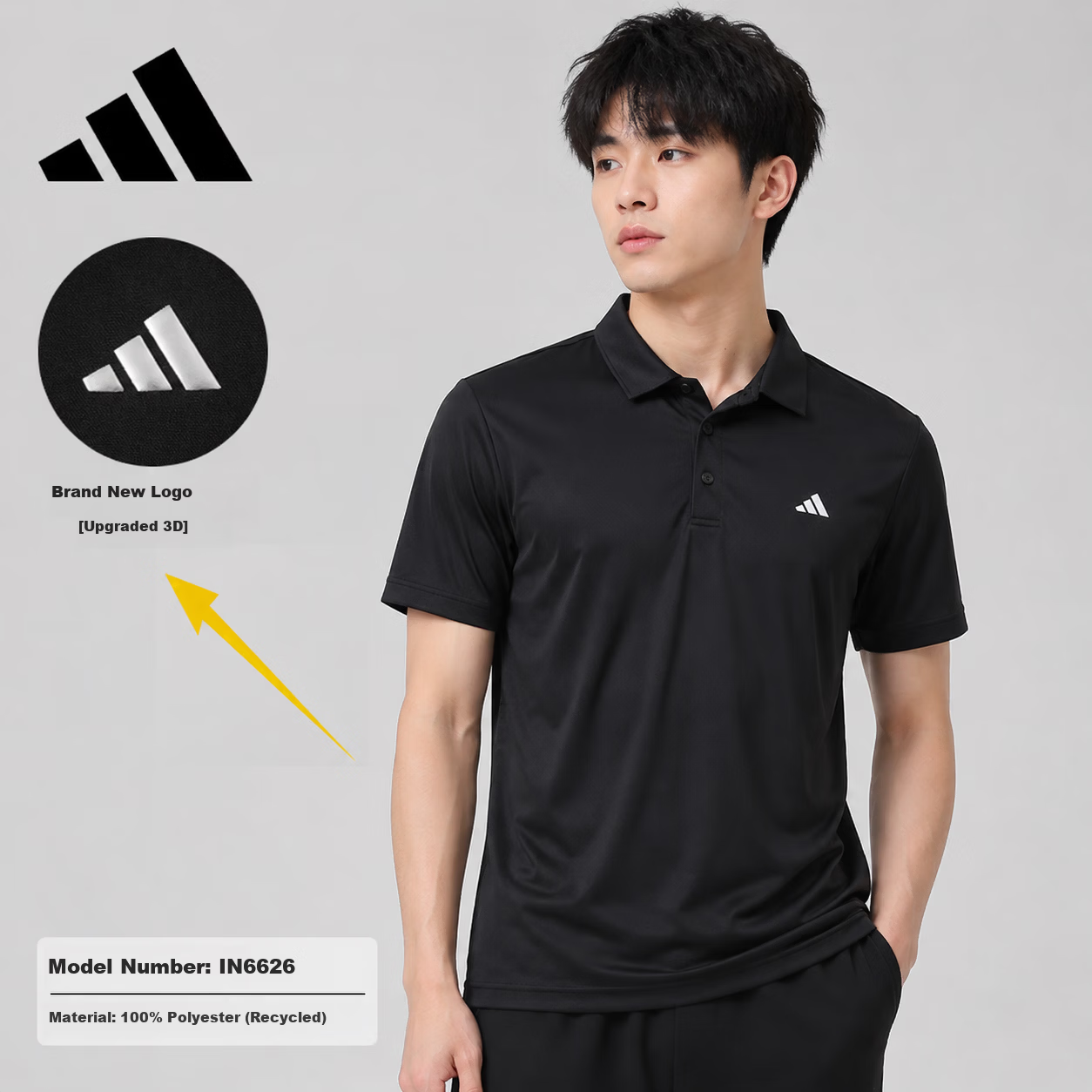 Adidas Men's Short-Sleeve Polo Shirt, Summer New Quick-Dry T-Shirt, Business Golf Collared Casual Sports Training Top