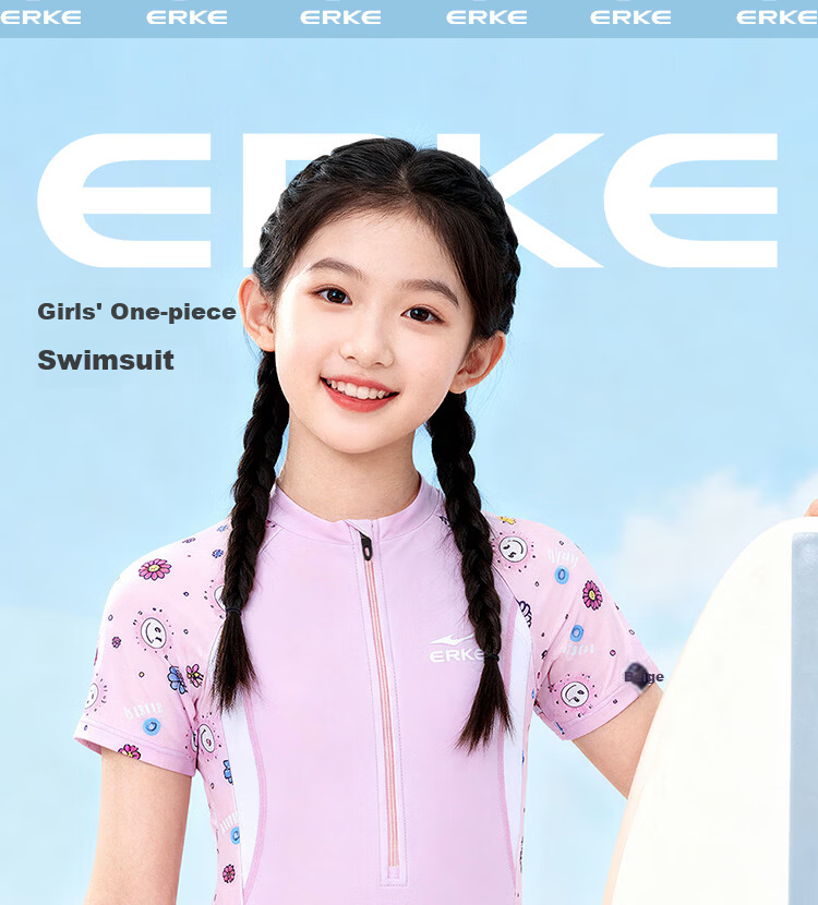 ERKE Kids Girls One-Piece Skirted Breathable Comfortable Swimsuit for Swimming and Hot Springs 1