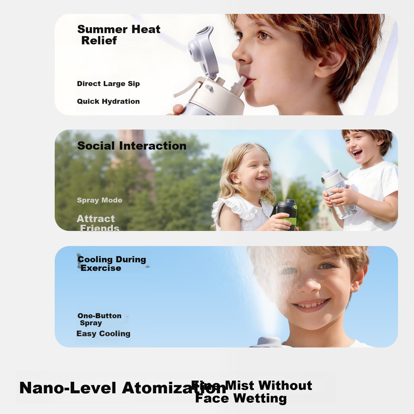Fuquan Spray Water Bottle Children's Middle School Student School Special Sports Water Bottle Summer with Scale Straw Spray Cup
