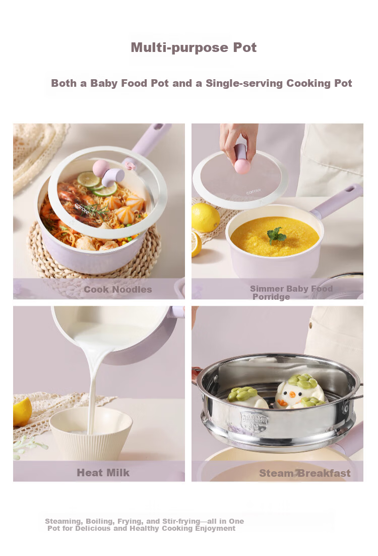 Carrot Baby Food Steamer and Cooker Pot 18cm Titanium Ceramic Non-Stick Small Soup Pot for Home and Instant Noodles 9