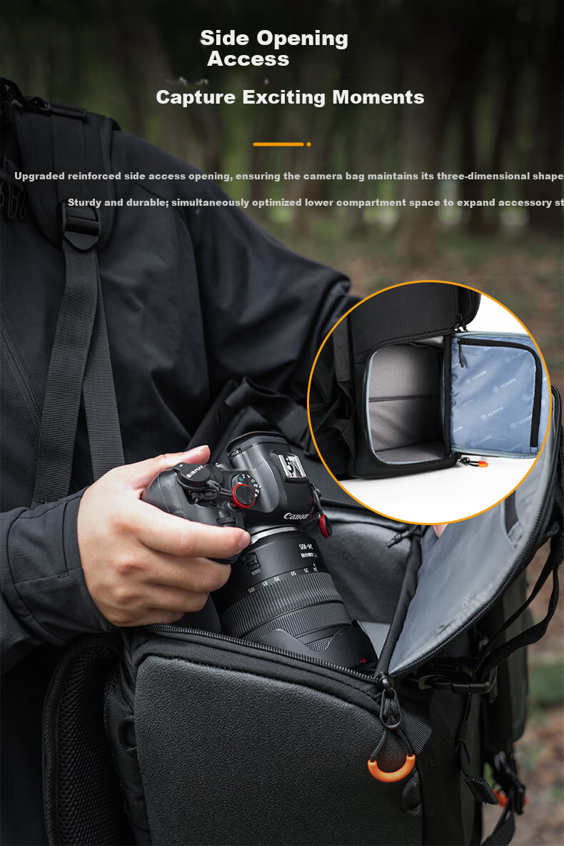 TARION Photography Backpack, Outdoor Hiking Travel Camera Bag, Multifunctional Storage Design, Roll-Up Camera Bag, Xprober Horizon, Black 9