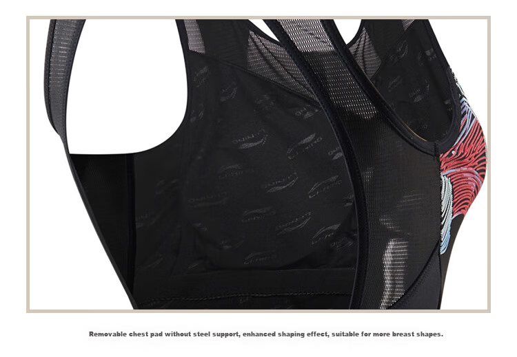 LI-NING Women's One-Piece Triangle Swimsuit Professional Racing Slim Fit Quick-Dry Spa Beach Swimwear LSCP128 Black M 13