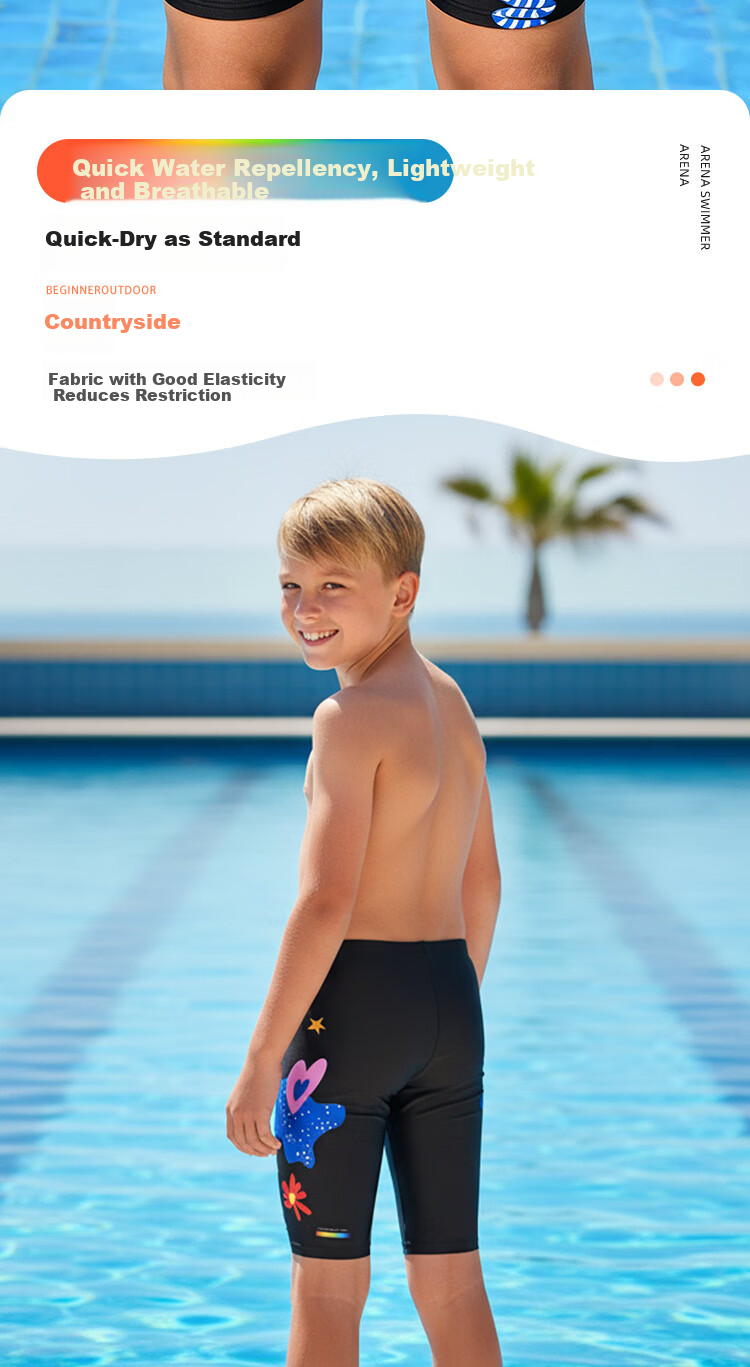 Arena Kids 26 New Boys Youth Sports Training Casual Comfortable Knee-Length Swim Shorts 3