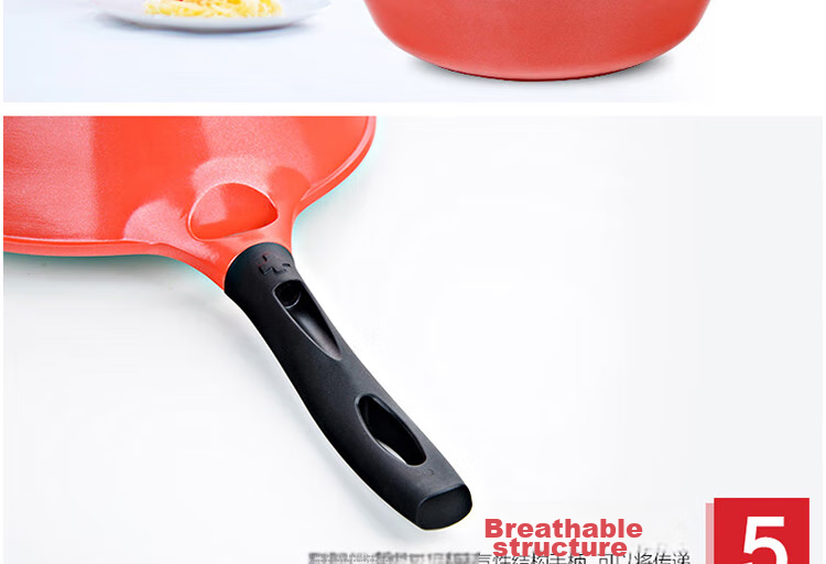 LOCK&LOCK Colorful Low-Oil Non-Stick Frying Pan with Salt Flat Bottom Ceramic Pan for Induction And Gas Stoves, Red, 28cm 15