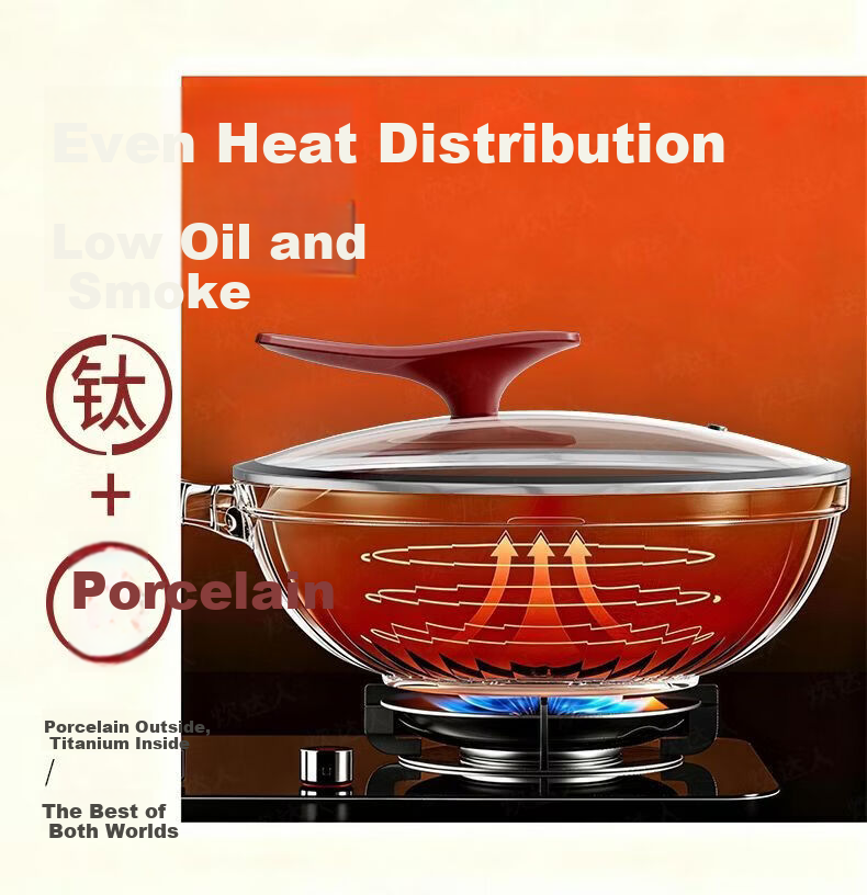 CHUI DA REN Wear-Resistant King Titanium Non-Stick Frying Pan Household Oil-Gathering Flat Bottom Gas and Induction Cooker 0 Fluorine Coating Stir-Fry Pan 15