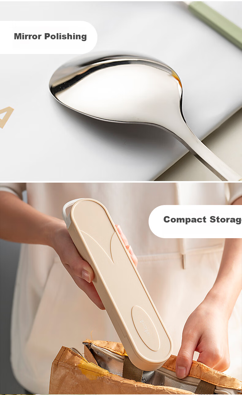 Onlycook Portable Cutlery Set with Hook 304 Stainless Steel Chopsticks Spoon Fork Student Utensils 9