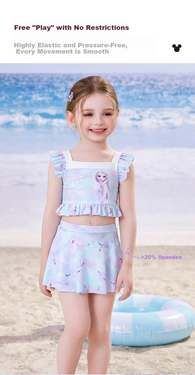 Disney Girls' Two-Piece Skirted Swimsuit, New Style for Young Girls, D36536S2G, Blue Elsa, Size 140 4