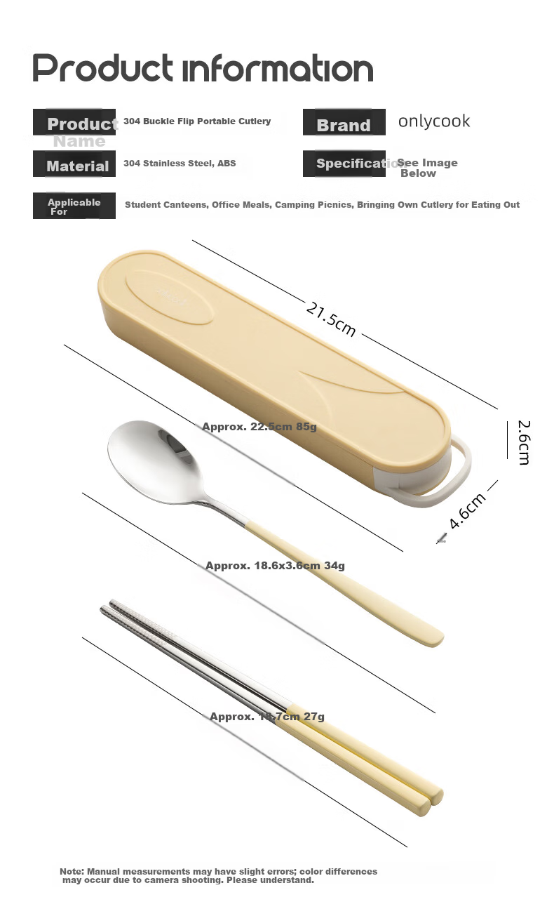 Onlycook Portable Cutlery Set with Hook 304 Stainless Steel Chopsticks Spoon Fork Student Utensils 7