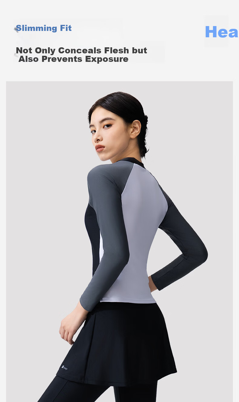 Keep Women's Two-Piece Long Sleeve Long Pants Swimwear Sun Protection Quick-Dry Rash Guard for Snorkeling Surfing Gray White L 6