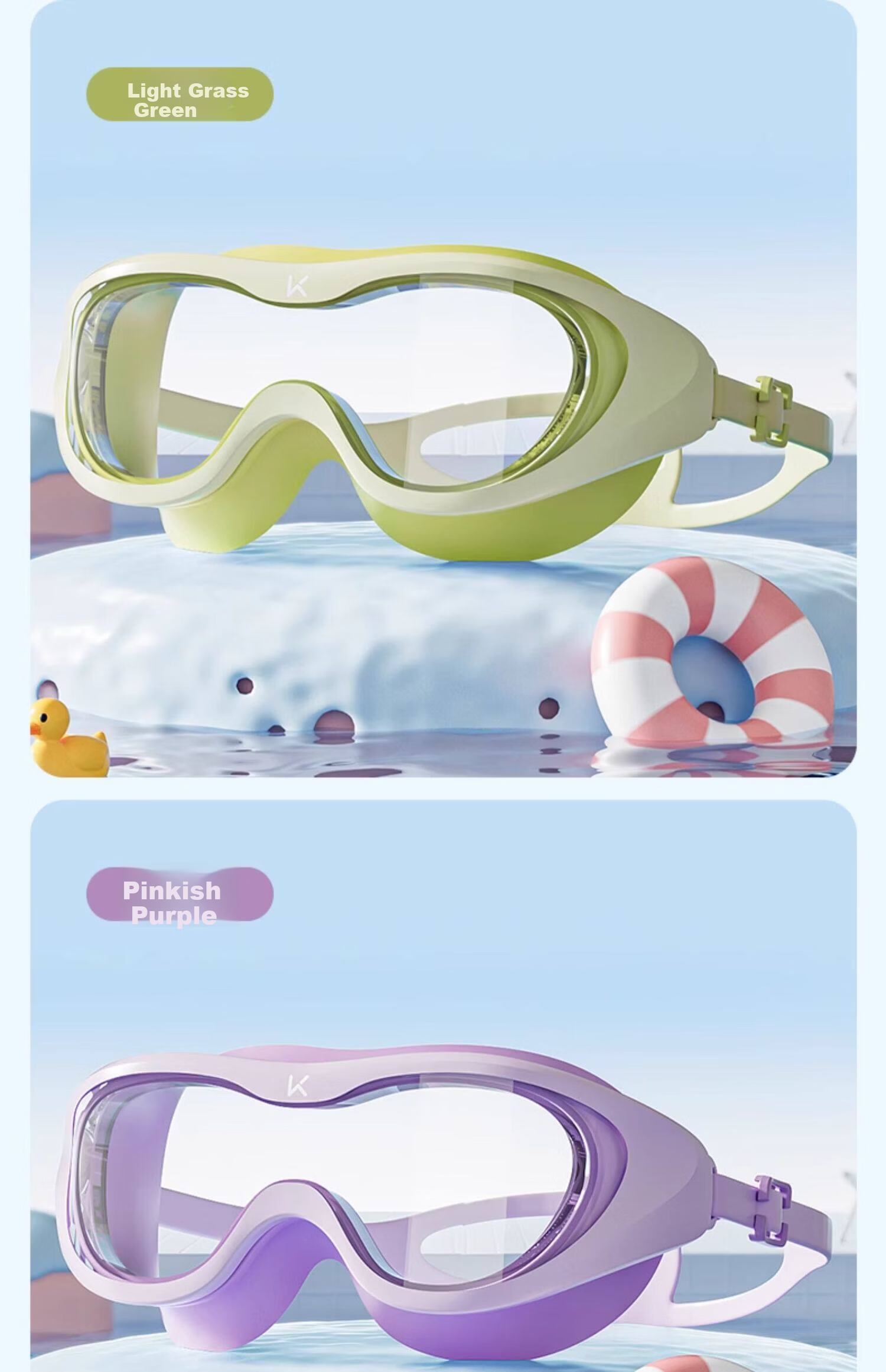 Keep Kids Swimming Goggles HD Waterproof Anti-Fog Large Frame Professional Diving Glasses Seaside Blue 16