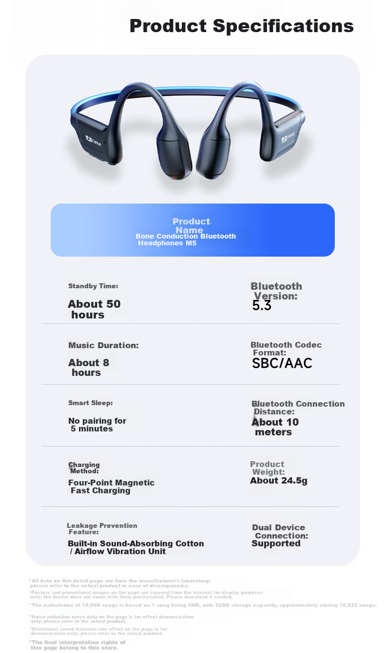 Fanmu Bone Conduction Bluetooth Sports Gaming Earphones IP55 Dustproof Waterproof 32GB Storage MP3 Open Wireless Non-In-Ear Running Cycling Marathon M5 Black 33