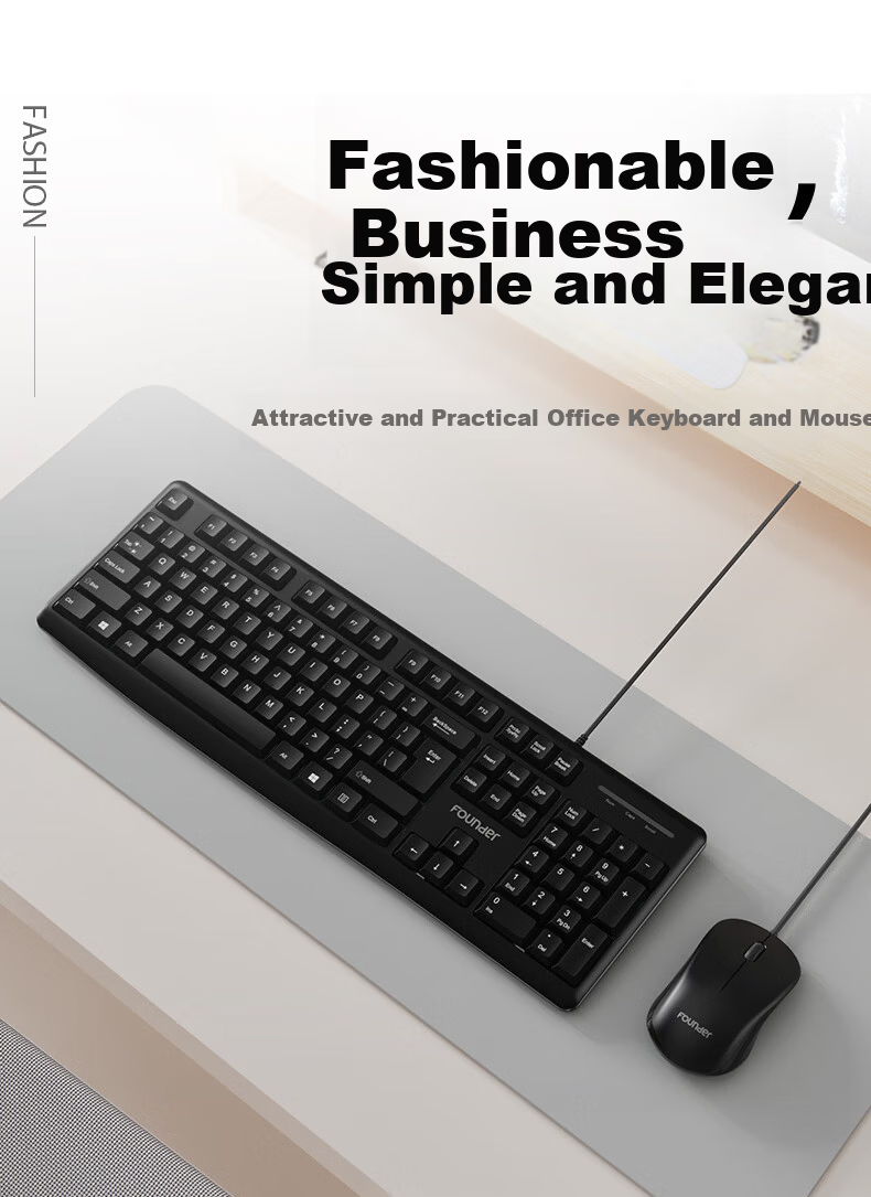 Founder F6161 Business Wired Keyboard and Mouse Set Full-Size Office Spill-Resistant External Keyboard for Laptop Black 1