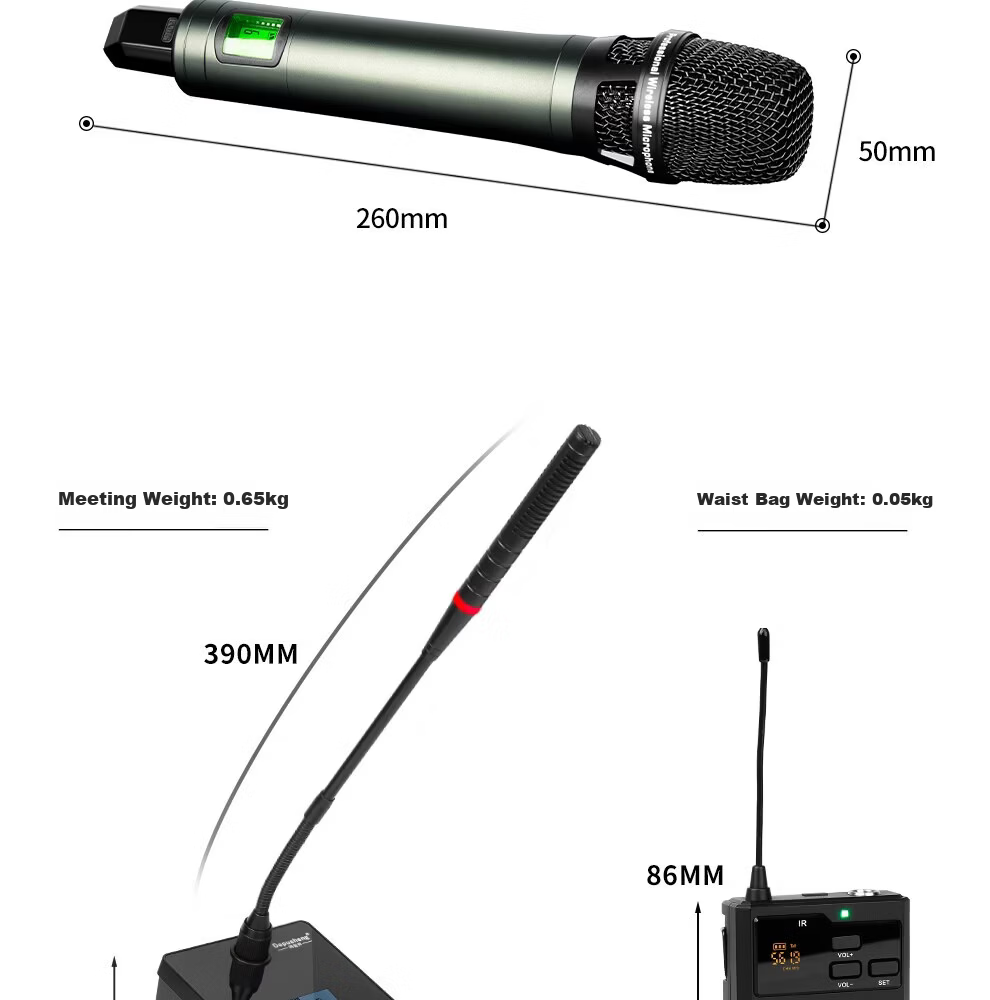 Depusheng DR666 Professional Wireless Microphone Dual Transmitter Karaoke Stage Performance KTV Singing School Speech Wedding Conference UHF Long-Distance Anti-Howling Microphone System 37