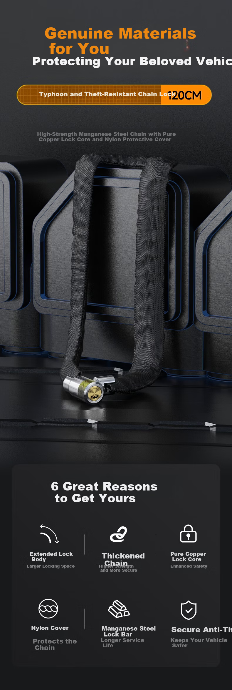Huangchi Heavy-Duty Anti-Cut Chain Lock for Bicycle, Door, Glass Door, Electric Vehicle, Motorcycle, Anti-Theft 2