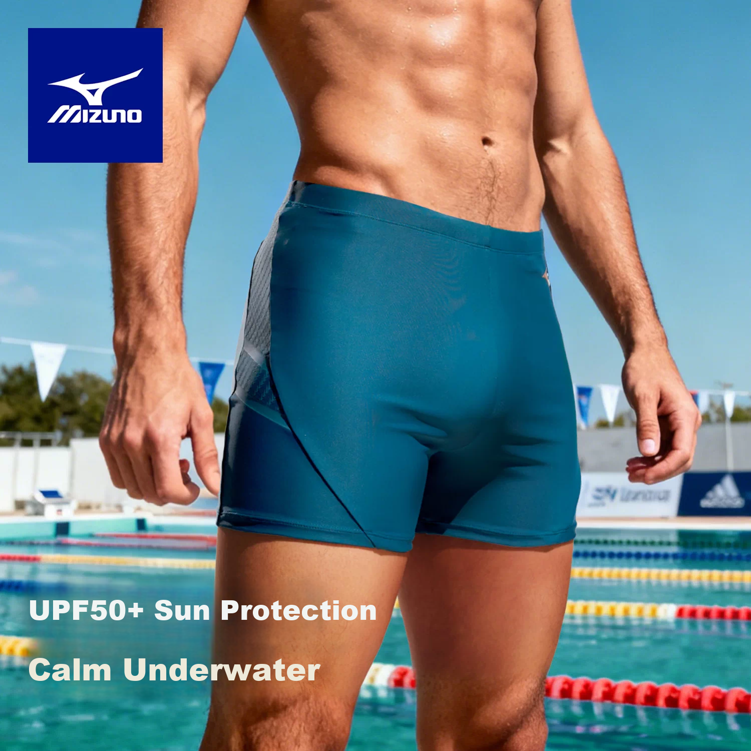 MIZUNO Men's Swim Trunks Square Leg Professional Quick-Dry Chlorine-Resistant Swimming Shorts Hot Spring Gear AD106 Panilan L