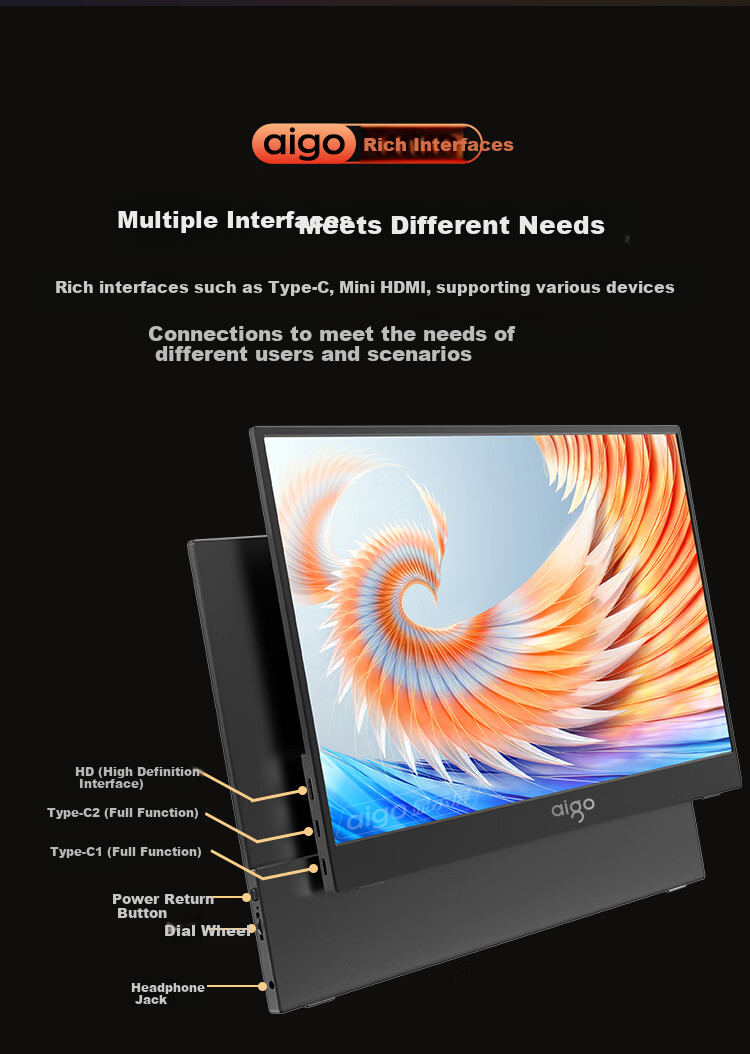 Aigo 15.6-Inch 4K OLED Portable Monitor, High Color Gamut, for Mobile Phones, Computers, Laptops, Split-Screen Design, Mobile Expansion Secondary Scree 10