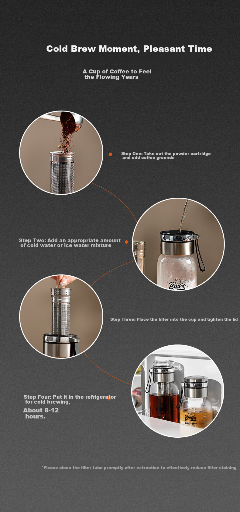Bincoo Glass Cold Brew Coffee Maker Portable Cold Brew Bottle with Filter for Home Use Iced Americano Cup 8