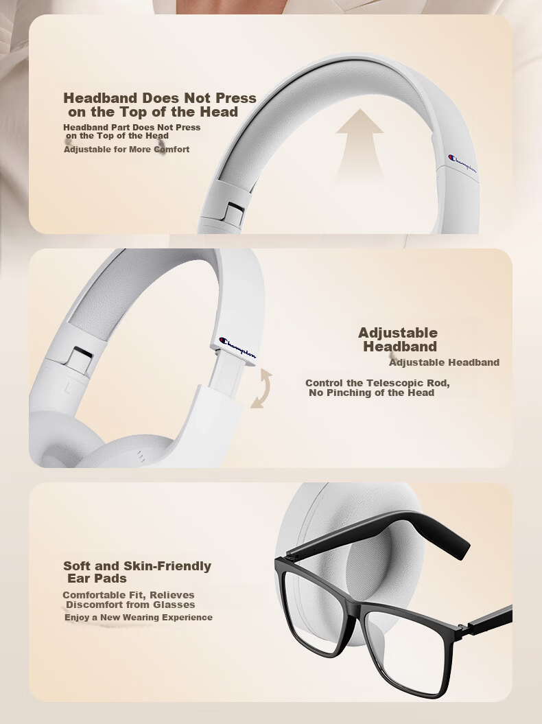 Champion Wireless Bluetooth Earbuds for Computer and Mobile, Noise-Cancelling Gaming Headset, Long Battery Life, Trendy Series CH22 Beige 6