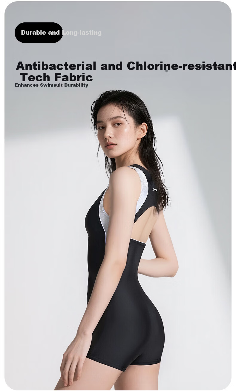 LI-NING Yuexi Flow Light Women's One-Piece Square Leg Racing Swimsuit with Goggles and Swim Cap Three-Piece Set 4