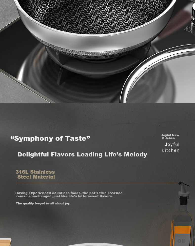 Kambach 316L Stainless Steel Honeycomb Dual-Use Frying Pan Flat Bottom Wok Deep Frying Pan for Induction and Gas Stoves 7