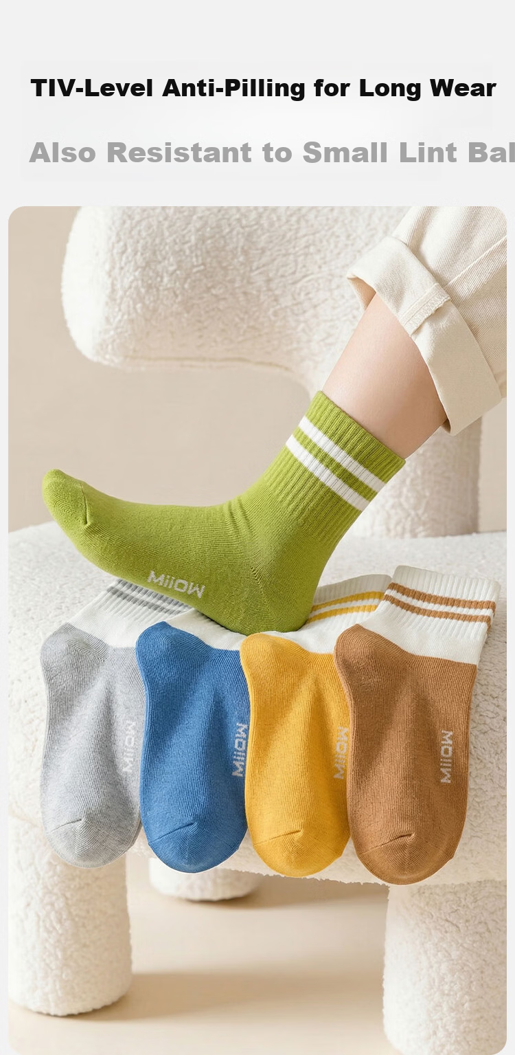 Miiow Kids Socks Summer Thin Cotton Boys Socks Age 10 Antibacterial Odor-Resistant Seamless Anti-Pilling Mid-Calf Socks 5 Pairs Pack 4