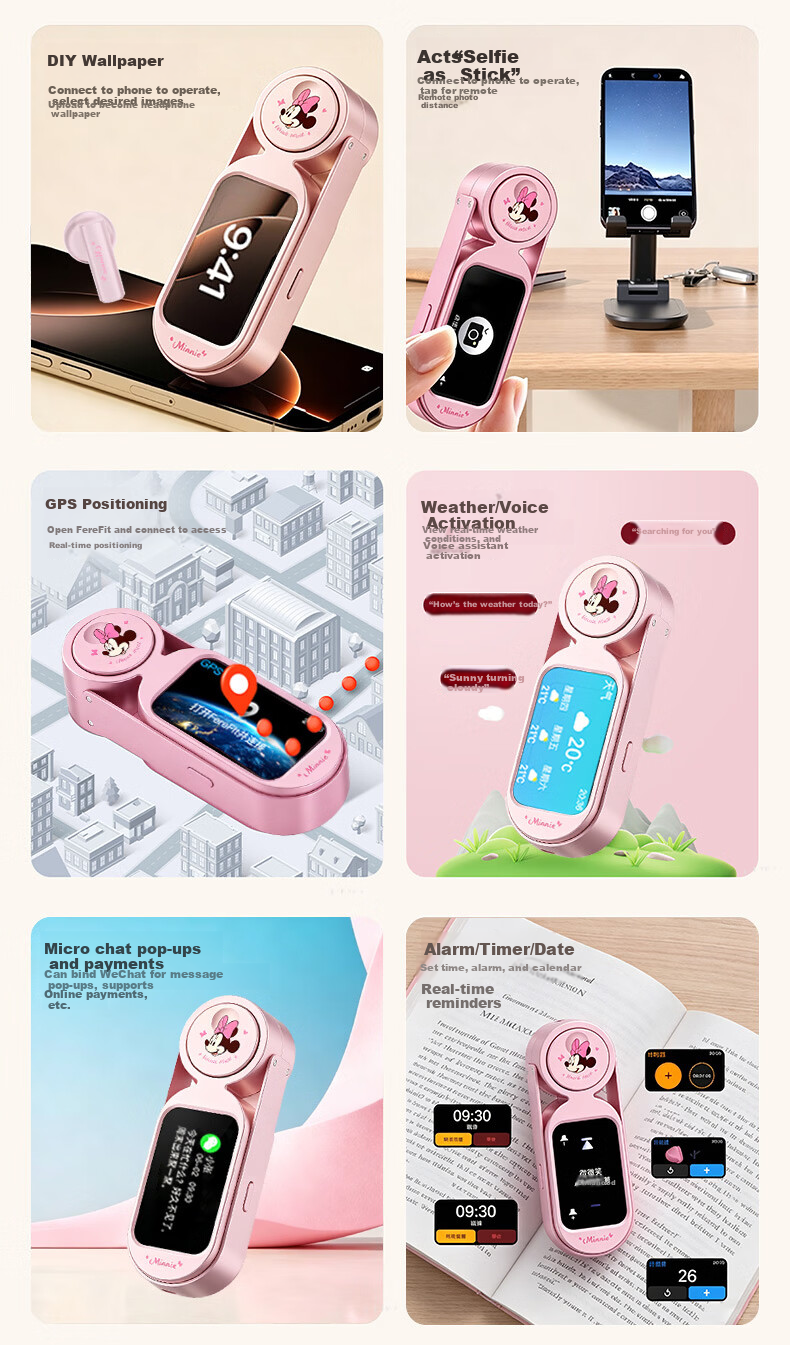 Disney Semi-In-Ear Wireless Bluetooth Earphones with Microphone, Long Battery Life, Multifunction Touch Screen, Digital Display, Alarm Clock, Call, Wallpaper, Gaming, Photography, Student Boys Birthda 5
