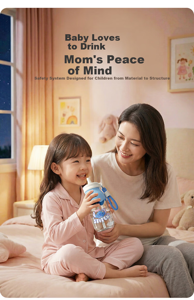 Disney Straw Cup Children's Water Bottle Summer Plastic Cup Student Ladies High-Value Portable High-Temperature Resistant 600mL Mickey 3