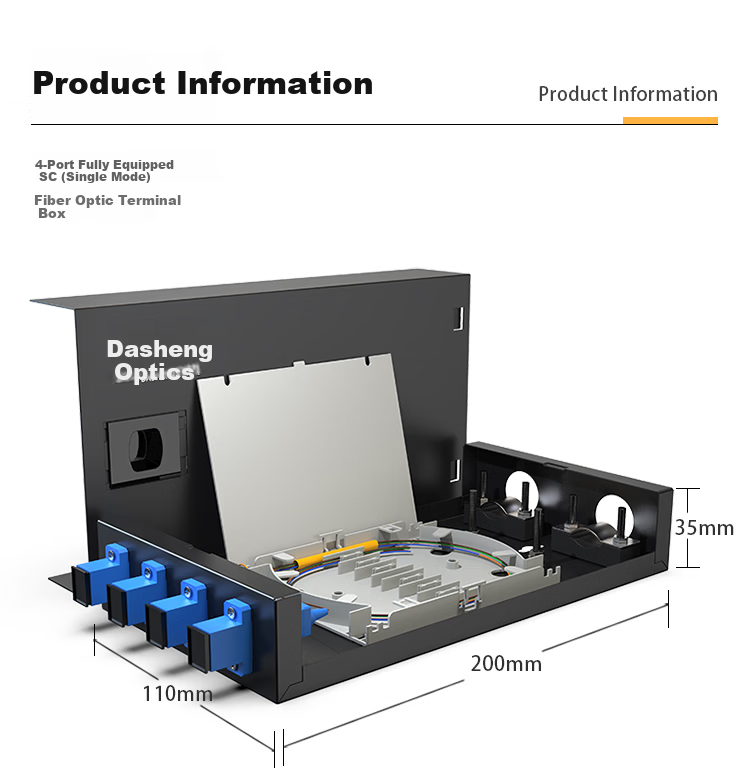 Dashengguang Fiber Optic Terminal Box Desktop 4-Port SC Square Port SC Single-Mode Full Configuration Telecom Grade Fiber Splice Box with Flange Pigtail Optical Terminal Box DSG-ZDH406 4
