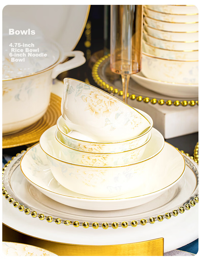 Chen Jing Dezheng Porcelain Bowl and Plate Set Home New High-Value Tableware Chopsticks Full Set Housewarming Gift 6