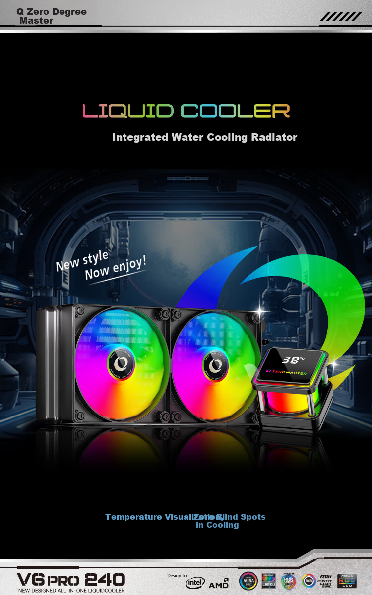 ZeroMaster 240 ARGB All-in-One CPU Liquid Cooler with Temperature Control, RGB Sync, and Temperature Display 1