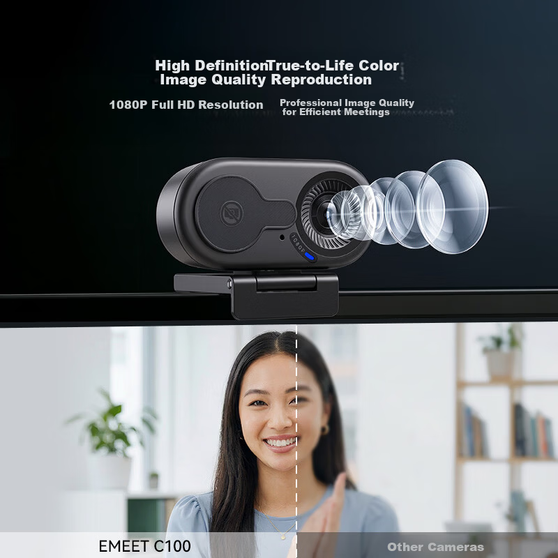 EMEET YIMI 1080P HD USB External Computer Webcam with Built-in Microphone for Desktop and Laptop Video Calls, Office Meetings, Interviews, and Exams