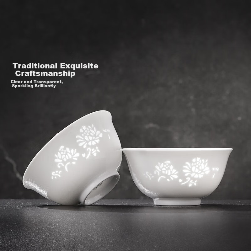 JDZ Ceramic Tableware Set Intangible Cultural Heritage Exquisite White Porcelain Bowls and Plates Complete Chinese Style Home High-End Housewarming Gift Blooming Flowers