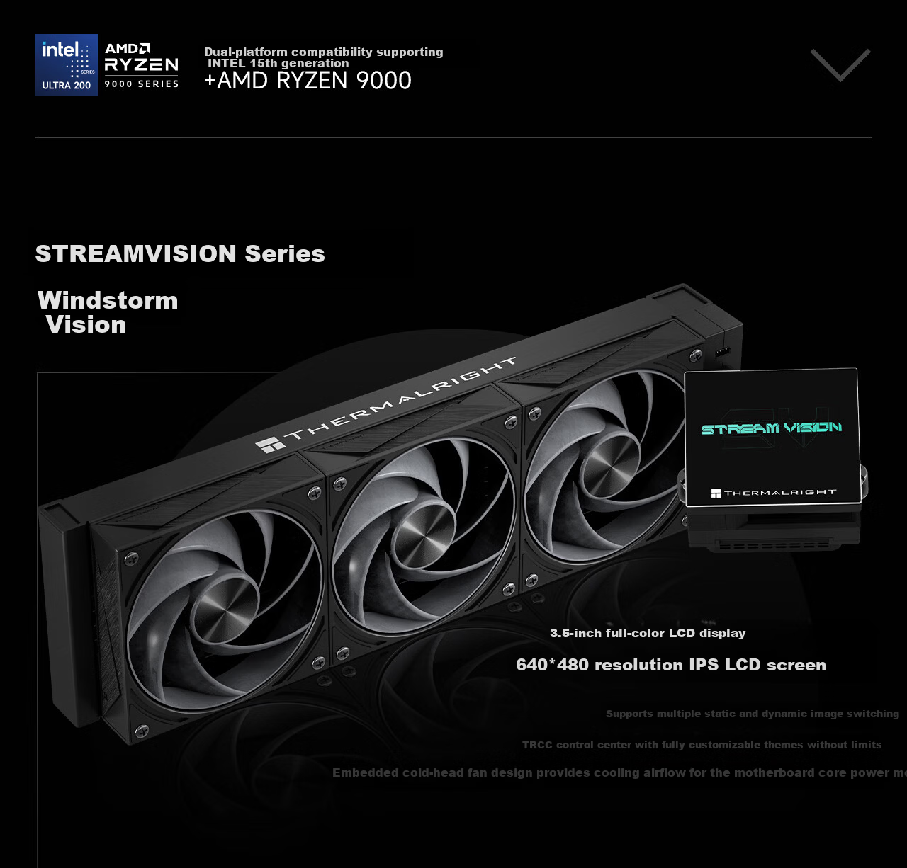 Thermalright STREAM VISION 360 BLACK All-in-One Liquid Cooler SV360 BLACK Embedded Fan 3