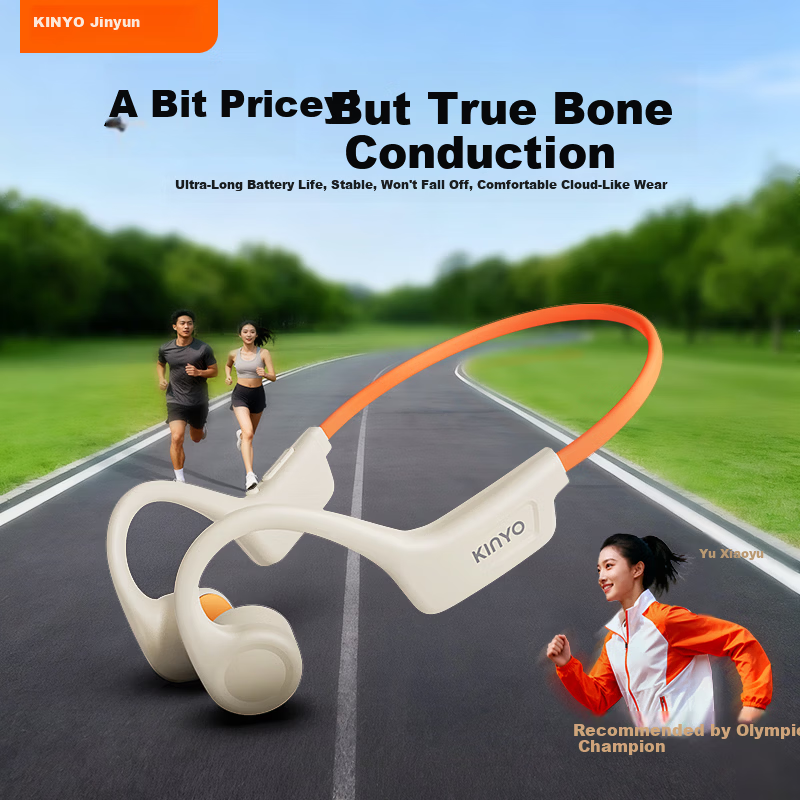 KINYO Sports Bone Conduction Open Bluetooth Earphones Comfortable Non-In-Ear Ear-Hook Design Long Battery Life Sweatproof Waterproof for Cycling Outdoor Sports
