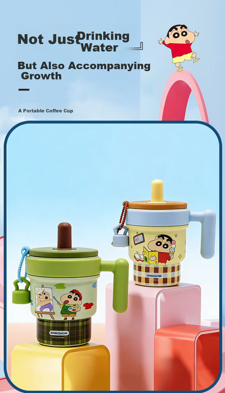 Crayon Shin-chan Girls Stainless Steel Insulated Straw Tumbler Large Capacity Water Bottle 1