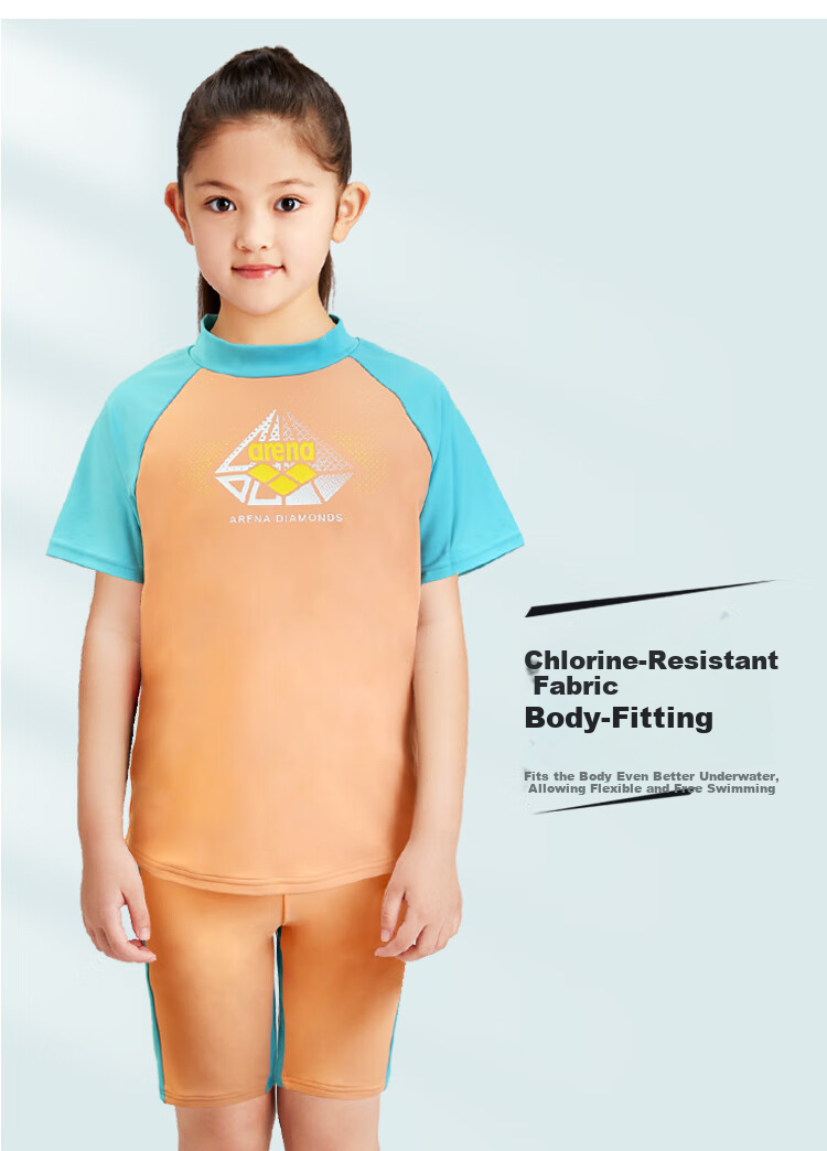 Arena Kids Girls Dopamine Short Sleeve Two-Piece Swimsuit UV Protection Quick-Dry High Elasticity Chlorine Resistant Comfortable Fit 7