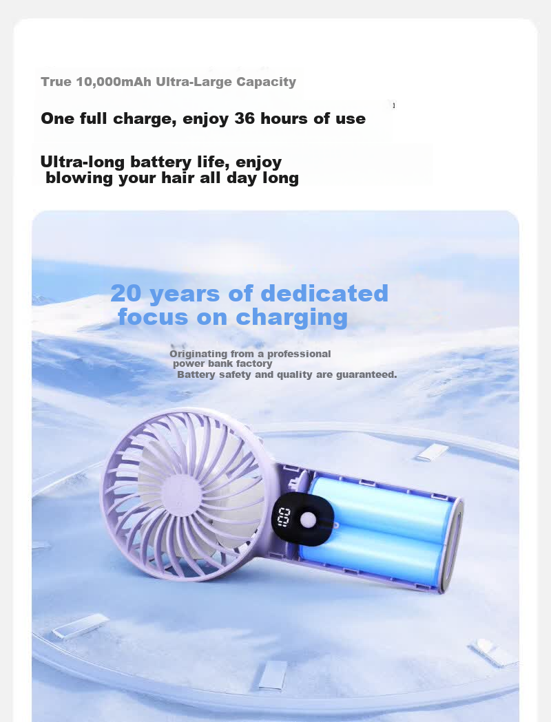 Yoobao Handheld Mini Portable Silent Fan Long Battery Life Office Student Dormitory Desk Fan Rechargeable Vitality Blue 6000mAh 7