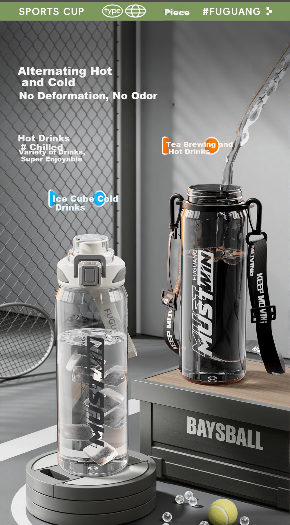 Fuguang Large Capacity Sports Outdoor Portable Tritan Water Bottle Summer Student School Food Grade Plastic Cup 5
