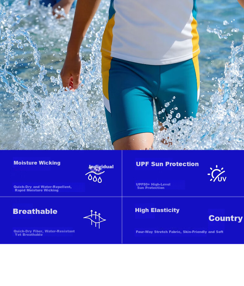 MIZUNO Kids Boys Two-Piece Swimwear Short Sleeve Quick-Dry Sun Protection Surfing Hot Spring Swimsuit GB431 Off-White Blue 120 2