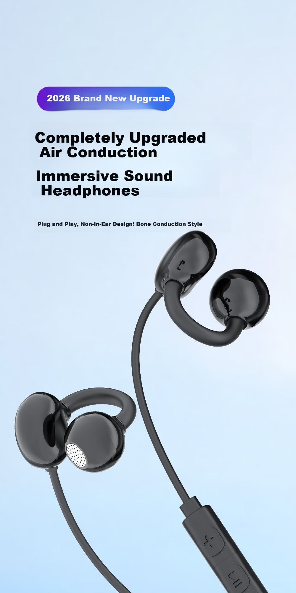 EZHK Wired Clip-On Type-C Earphones Noise Cancelling Non-In-Ear Earbuds Compatible with Apple Huawei Honor Xiaomi 3