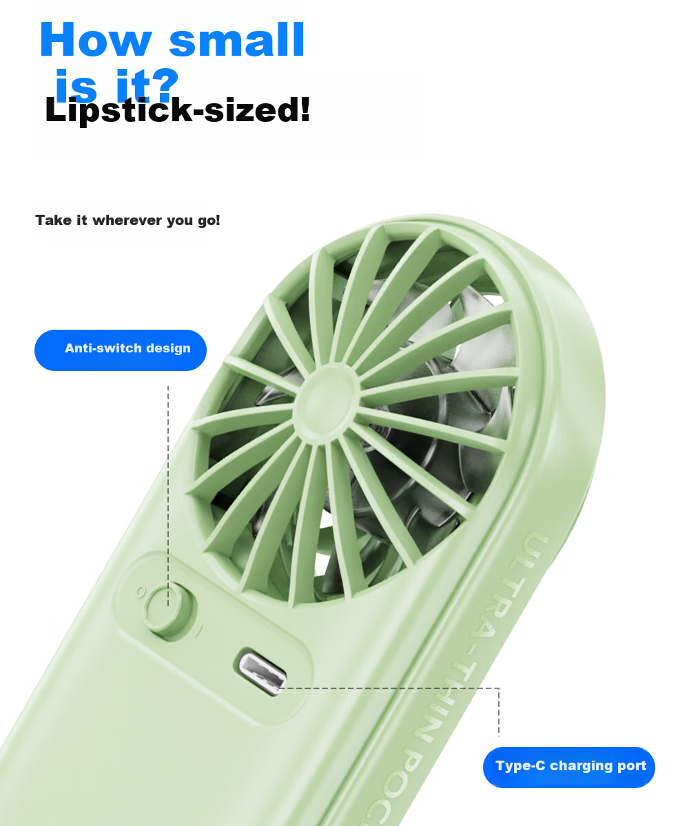 Kalai'ao Handheld Mini Portable Ultra-thin Rechargeable Brushless Motor Fan for Office, Student Dormitory, Desktop, Outdoor Pocket Fan 6
