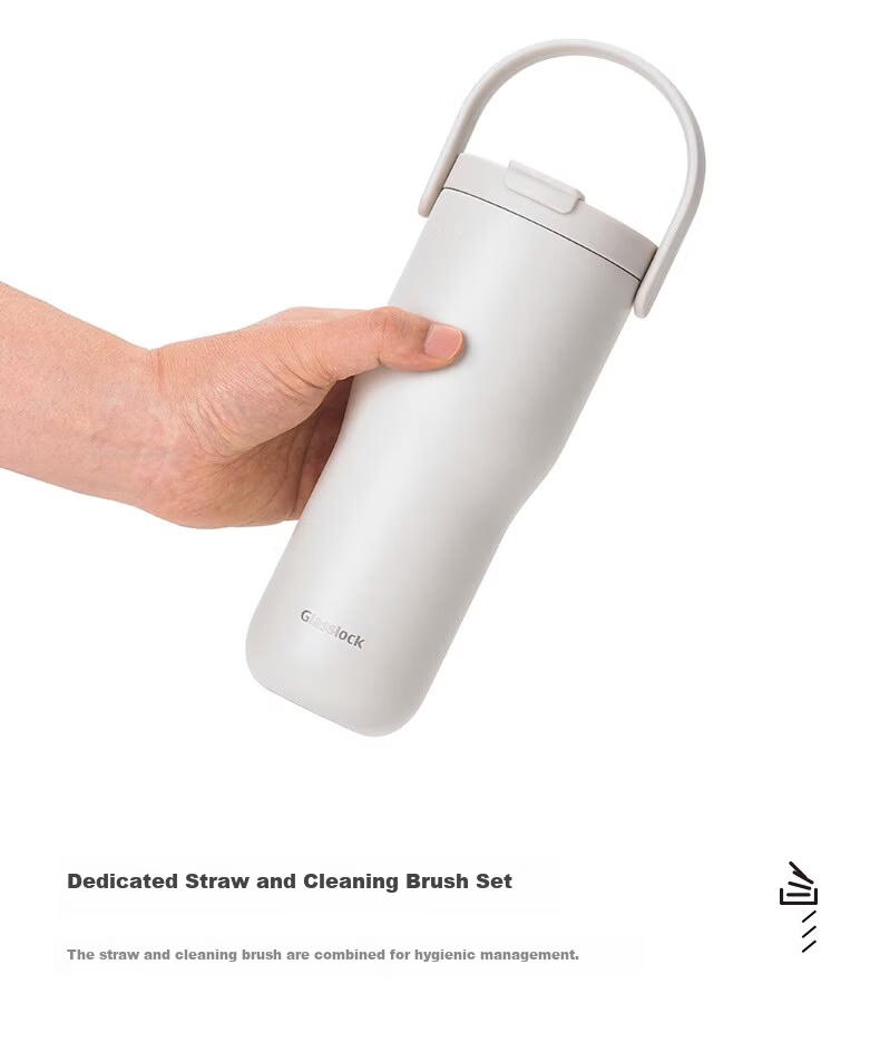 GLASSLOCK Large Capacity Insulated Tumbler with Detachable Handle and Straw, Minimalist Travel Thermos Cup 650ml 7
