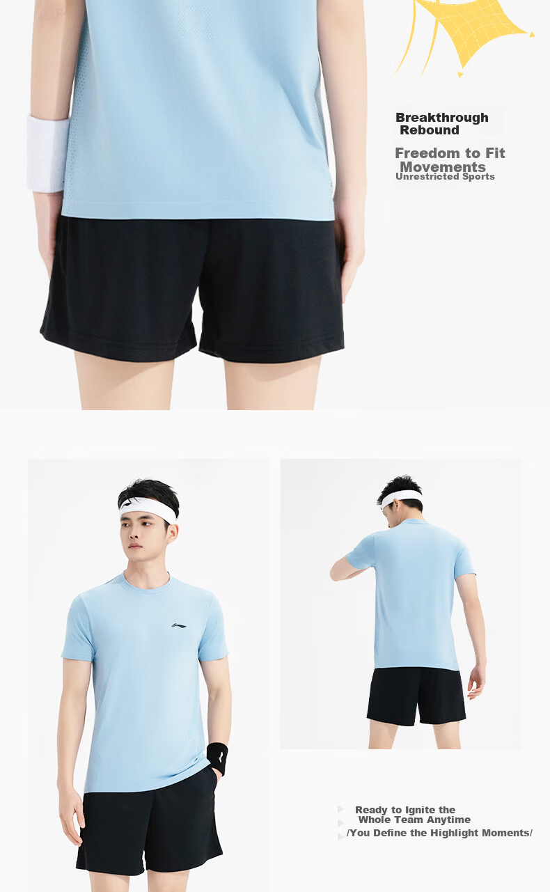 LI-NING Badminton Short Sleeve Set for Men and Women Two-Piece Competition Training Sportswear Team Uniform Sky Blue 3XL 8