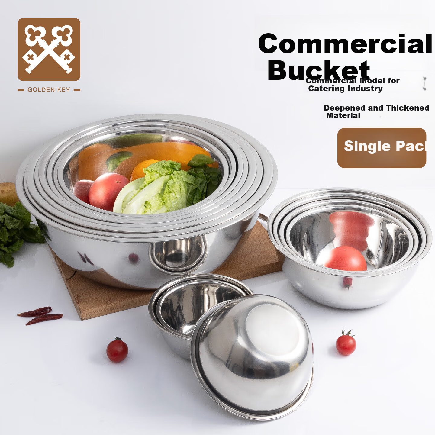 Golden Key Thickened Deepened Commercial Stainless Steel Dough Mixing Egg Beating Kitchen Seasoning Bowl GK-WD12 12cm