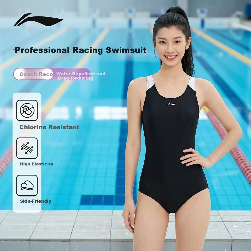 LI-NING Women's Premium 2026 New Professional Training One-Piece Triangle Swimsuit Sports Swimwear 1481 Black XL