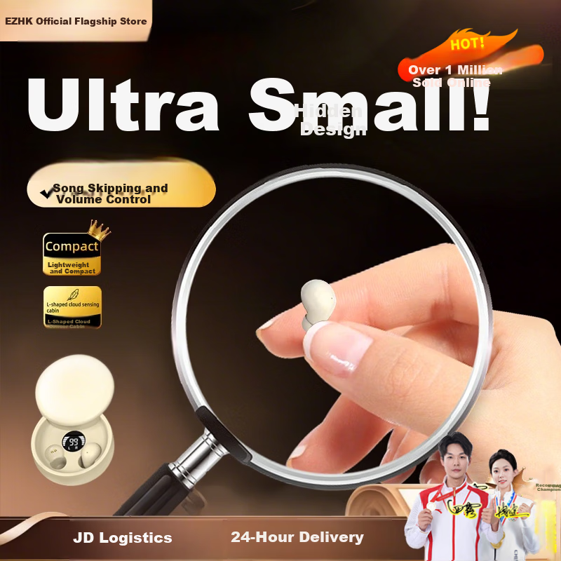 EZHK Mini Bluetooth Earbuds Invisible Hidden Work Earphones Ultra-Compact In-Ear 2mm Design for Discreet Use