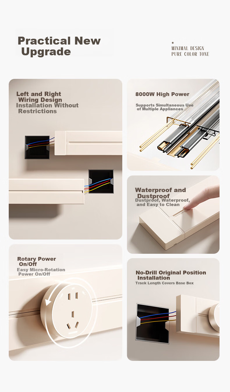 AUX Track Socket Sliding Rail Multi-Functional Power Strip Surface Mounted Wall-Mounted Guide Rail Socket 60cm Track + 5 Black Five-Hole Outlets 2