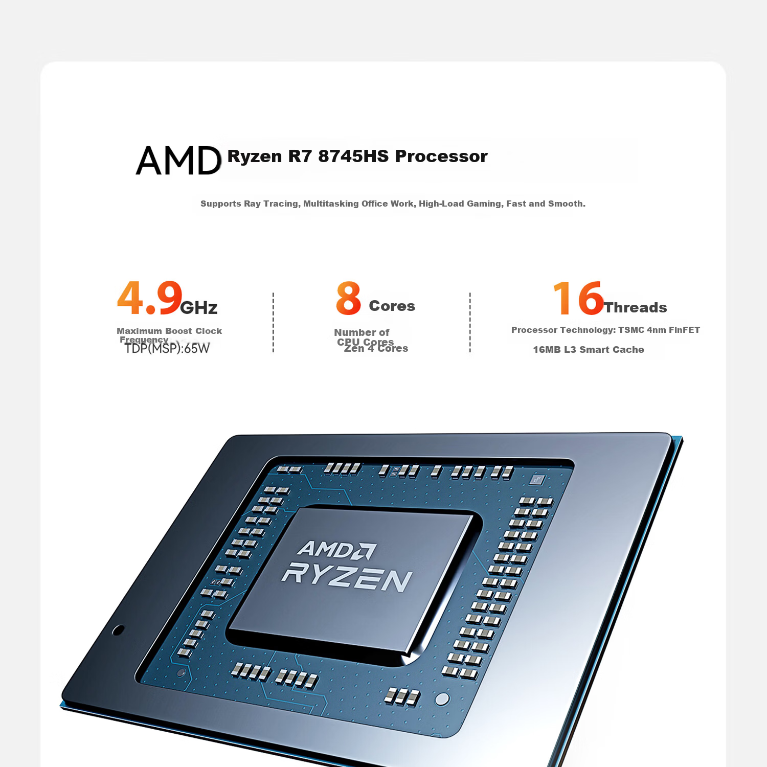 Lingke Subsidy 15% SER8 8745HS High-Performance AMD Ryzen 7 Ultra-Quiet Mini PC for Entertainment And Office Use, Frost Silver Color, 32GB RAM / 1TB Storage 11